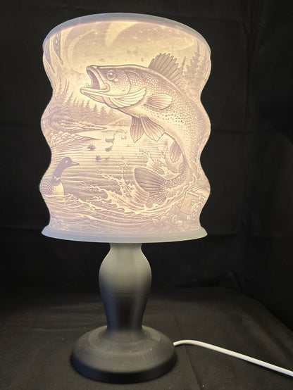 Wavy Rustic Fishing Cabin Illuminated Table Lamp with base