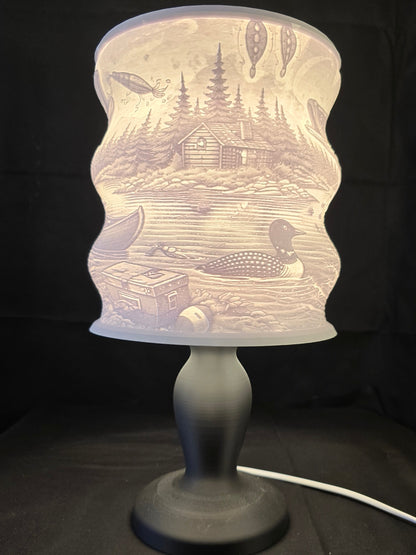 Wavy Rustic Fishing Cabin Illuminated Table Lamp with base
