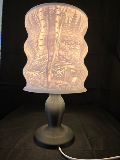 Wavy Rustic Fishing Cabin Illuminated Table Lamp with base