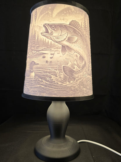 Rustic Fishing Cabin Illuminated Table Lamp with base