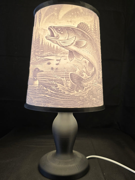 Rustic Fishing Cabin Illuminated Table Lamp with base