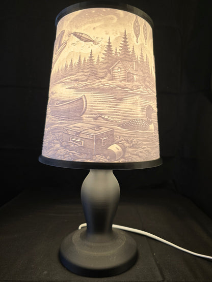 Rustic Fishing Cabin Illuminated Table Lamp with base