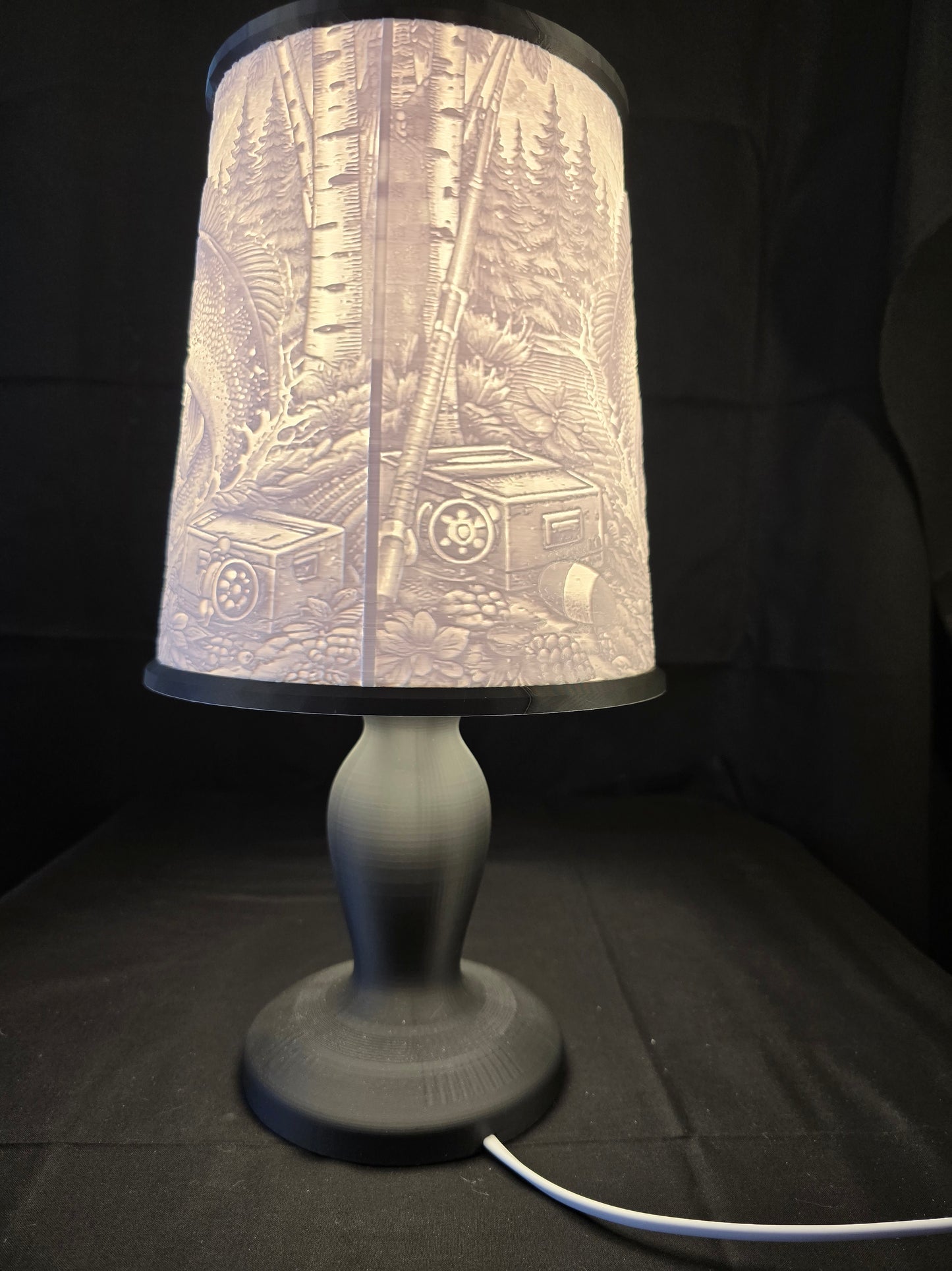 Rustic Fishing Cabin Illuminated Table Lamp with base