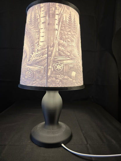 Rustic Fishing Cabin Illuminated Table Lamp with base