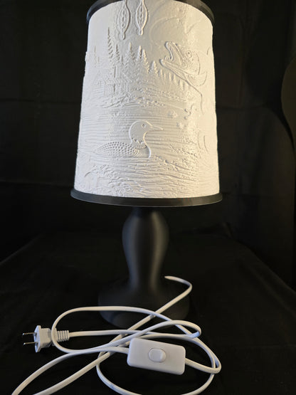Rustic Fishing Cabin Illuminated Table Lamp with base