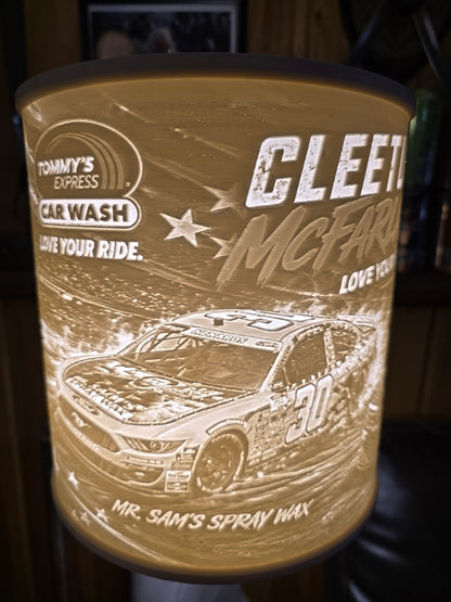 Cleetus Mcfarland Lamp Shade 3 NASCAR cars