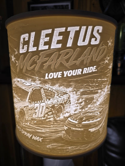 Cleetus Mcfarland Lamp Shade 3 NASCAR cars