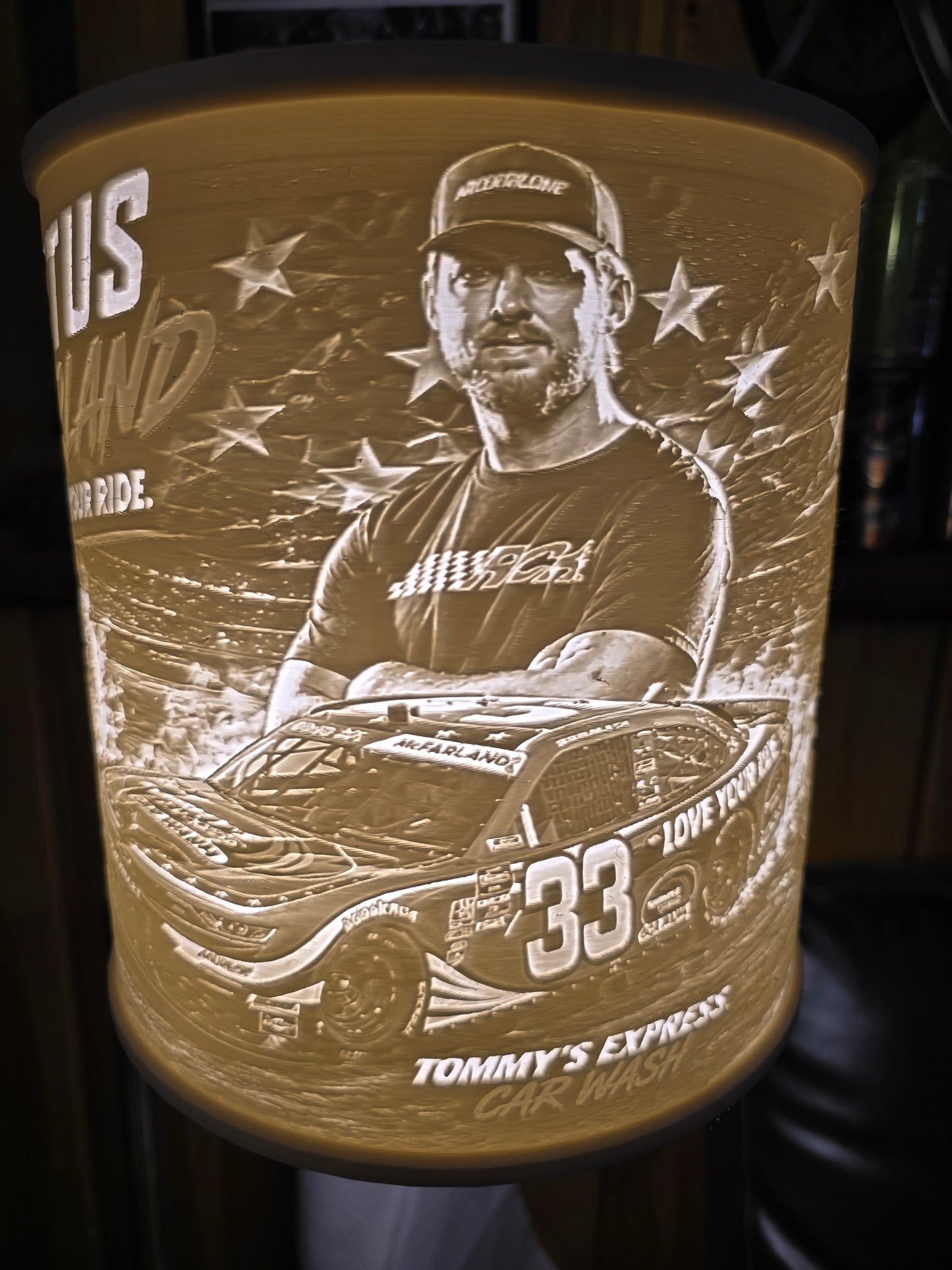 Cleetus Mcfarland Lamp Shade 3 NASCAR cars