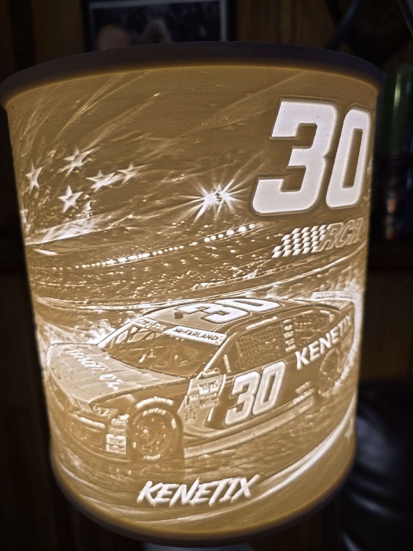 Cleetus Mcfarland Lamp Shade 3 NASCAR cars