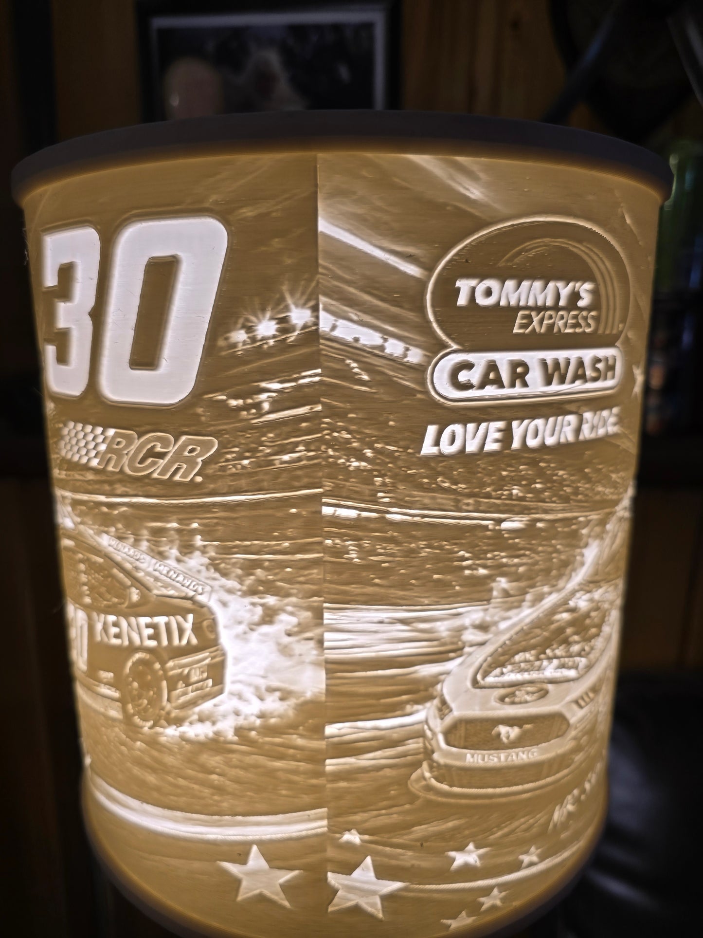 Cleetus Mcfarland Lamp Shade 3 NASCAR cars