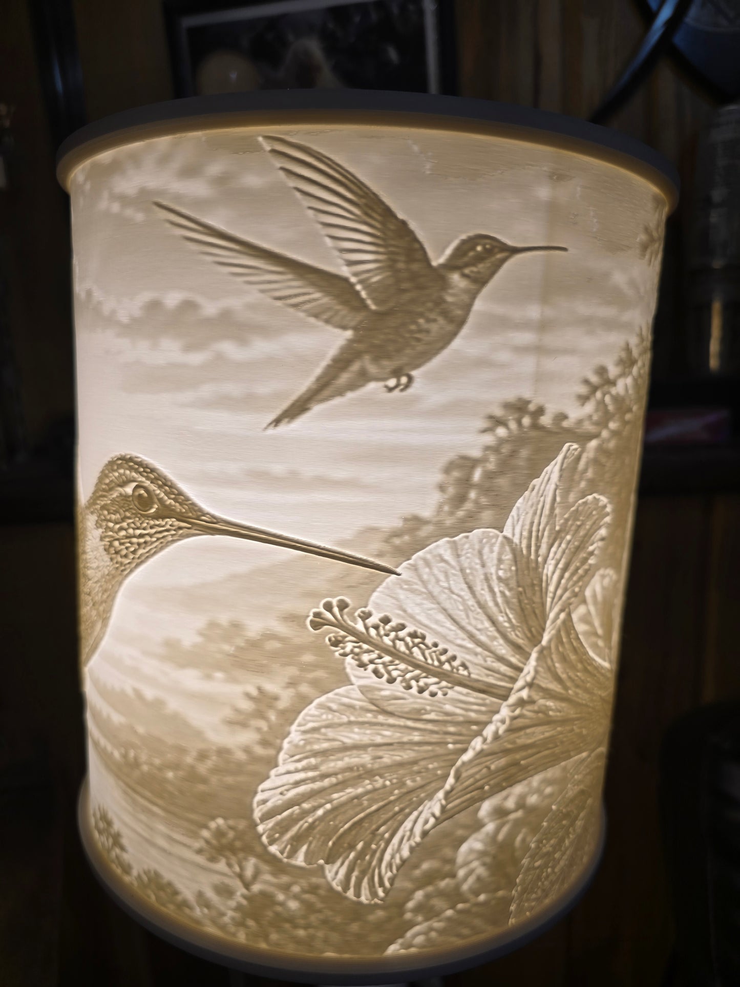 Beautiful Hummingbird and Flower design top mount lamp shade