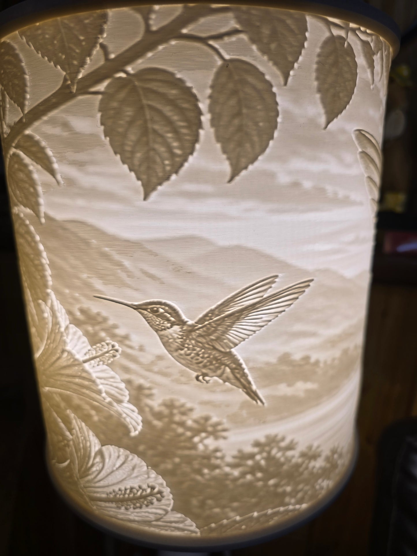 Beautiful Hummingbird and Flower design top mount lamp shade
