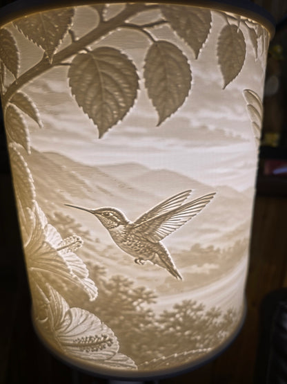 Beautiful Hummingbird and Flower design top mount lamp shade