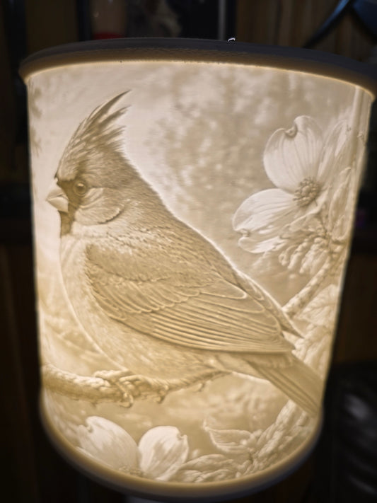 Cardinal and Dogwood blossom design top mount lamp shade