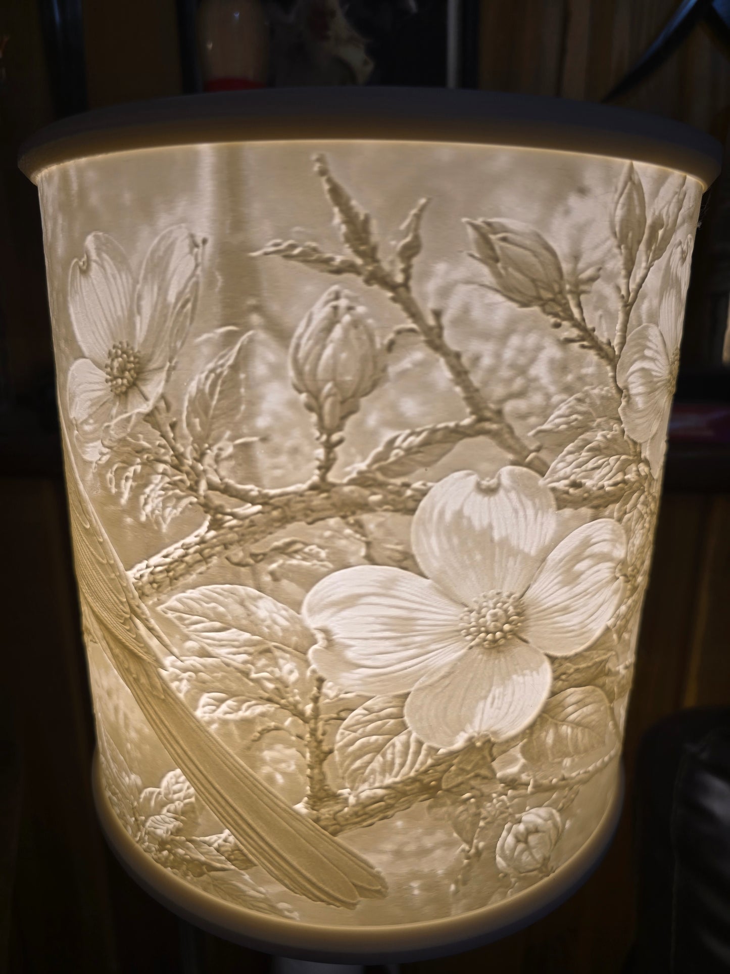 Cardinal and Dogwood blossom design top mount lamp shade