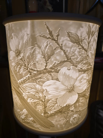Cardinal and Dogwood blossom design top mount lamp shade