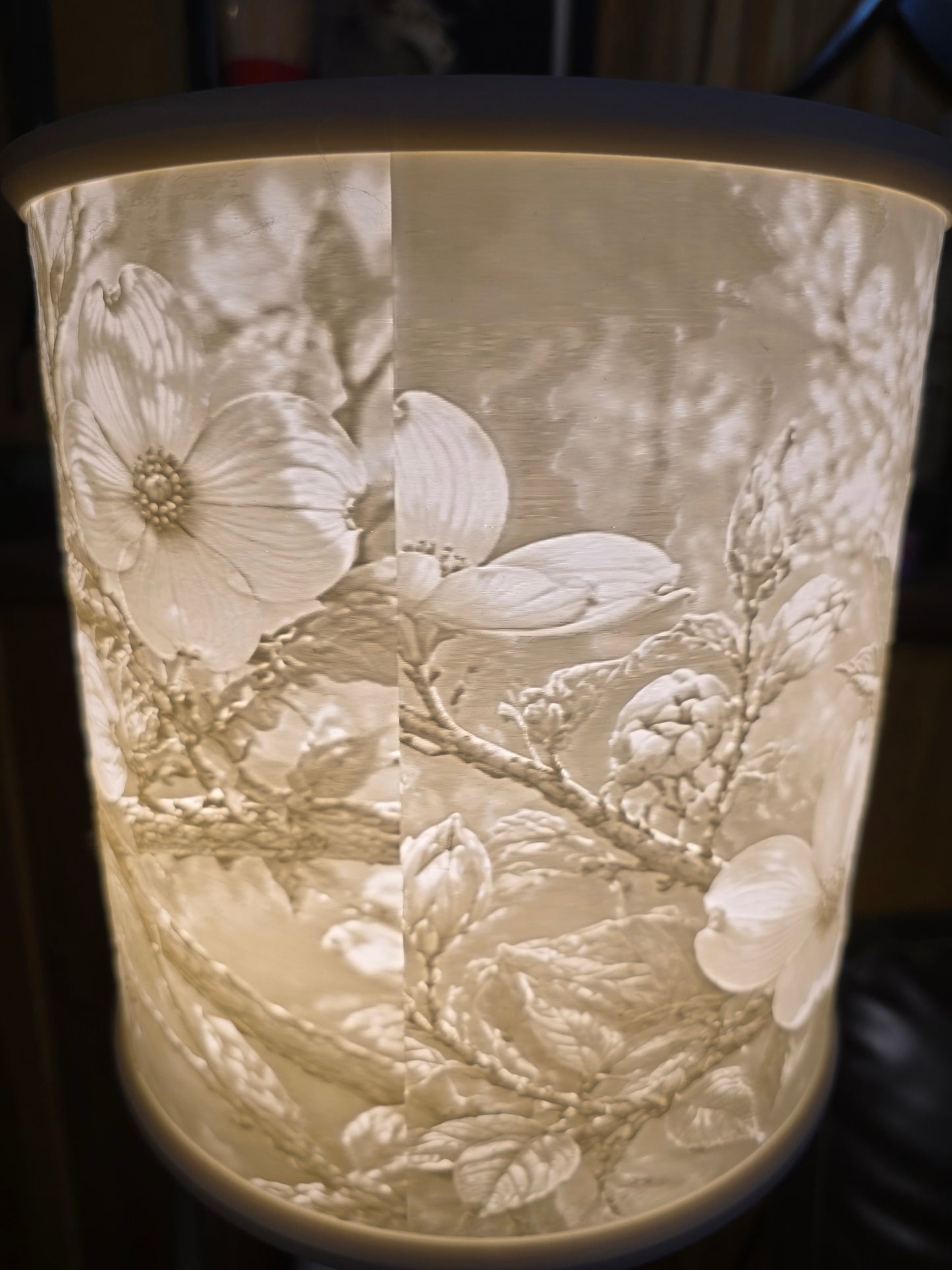 Cardinal and Dogwood blossom design top mount lamp shade