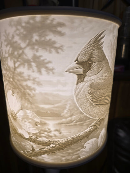 Cardinal and Dogwood blossom design top mount lamp shade