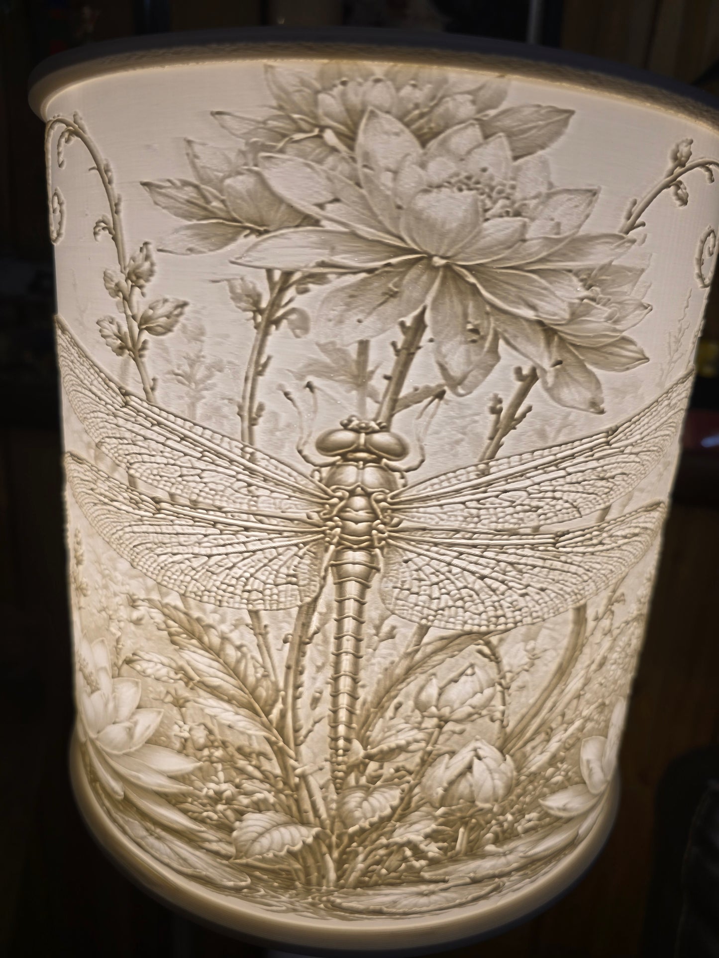 Dragonfly and Flowers design top mount lamp shade