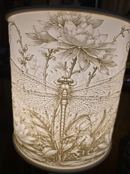 Dragonfly and Flowers design top mount lamp shade