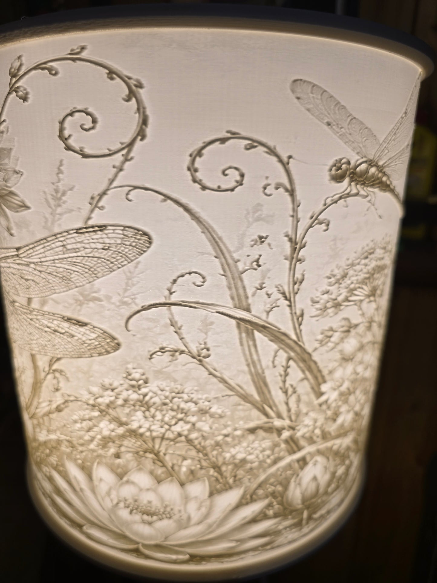 Dragonfly and Flowers design top mount lamp shade