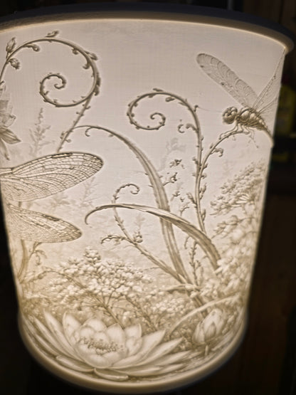 Dragonfly and Flowers design top mount lamp shade