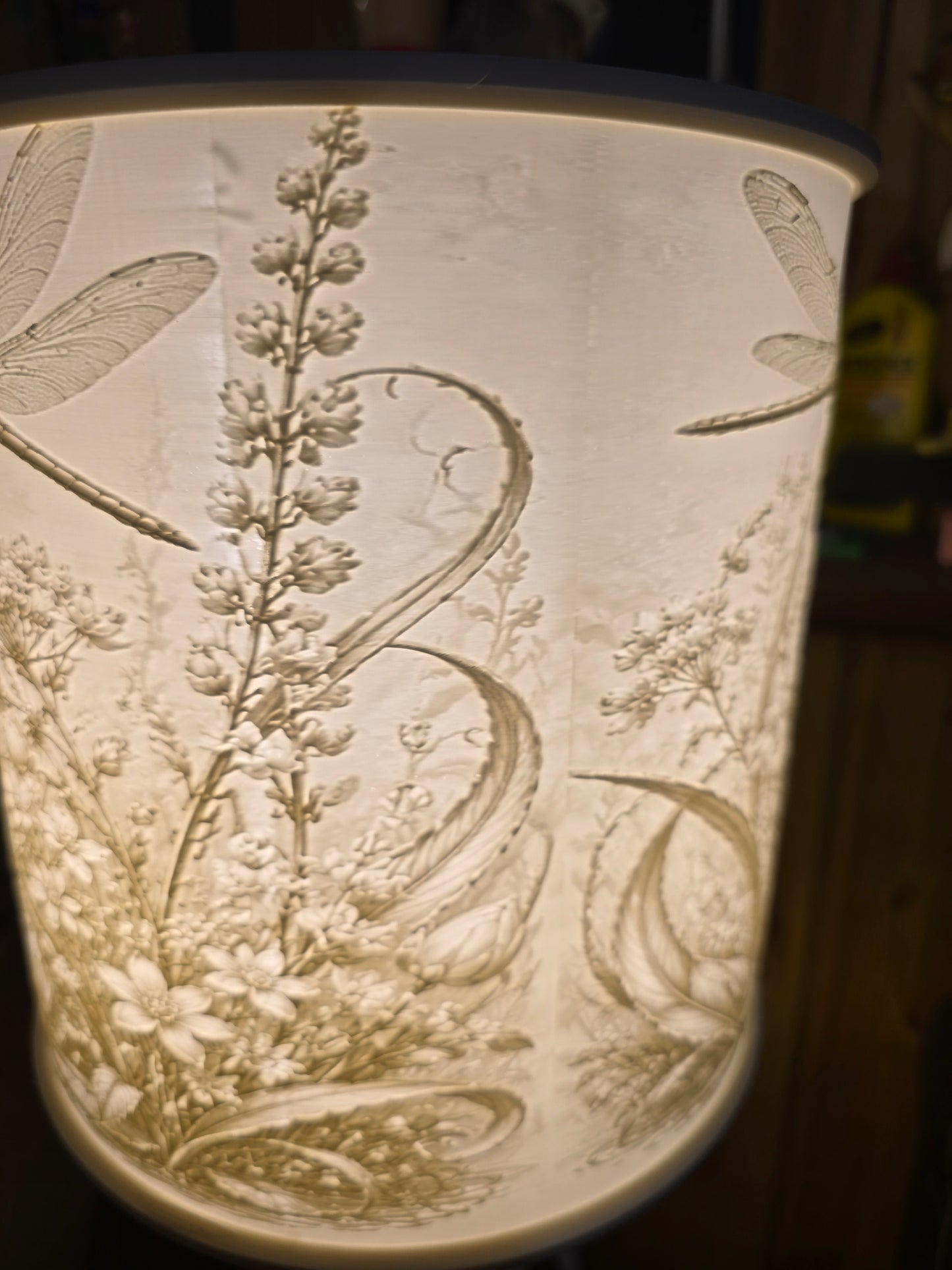 Dragonfly and Flowers design top mount lamp shade