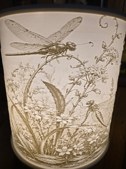 Dragonfly and Flowers design top mount lamp shade