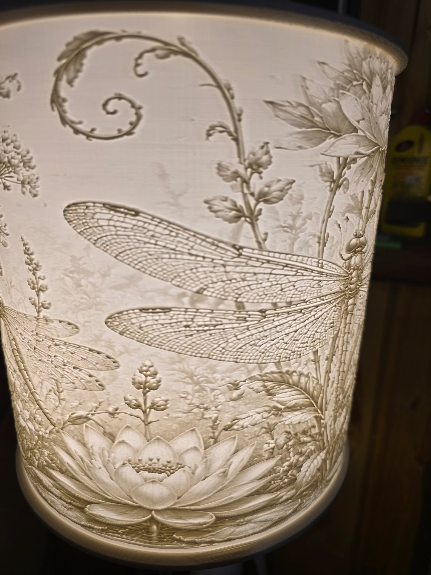 Dragonfly and Flowers design top mount lamp shade