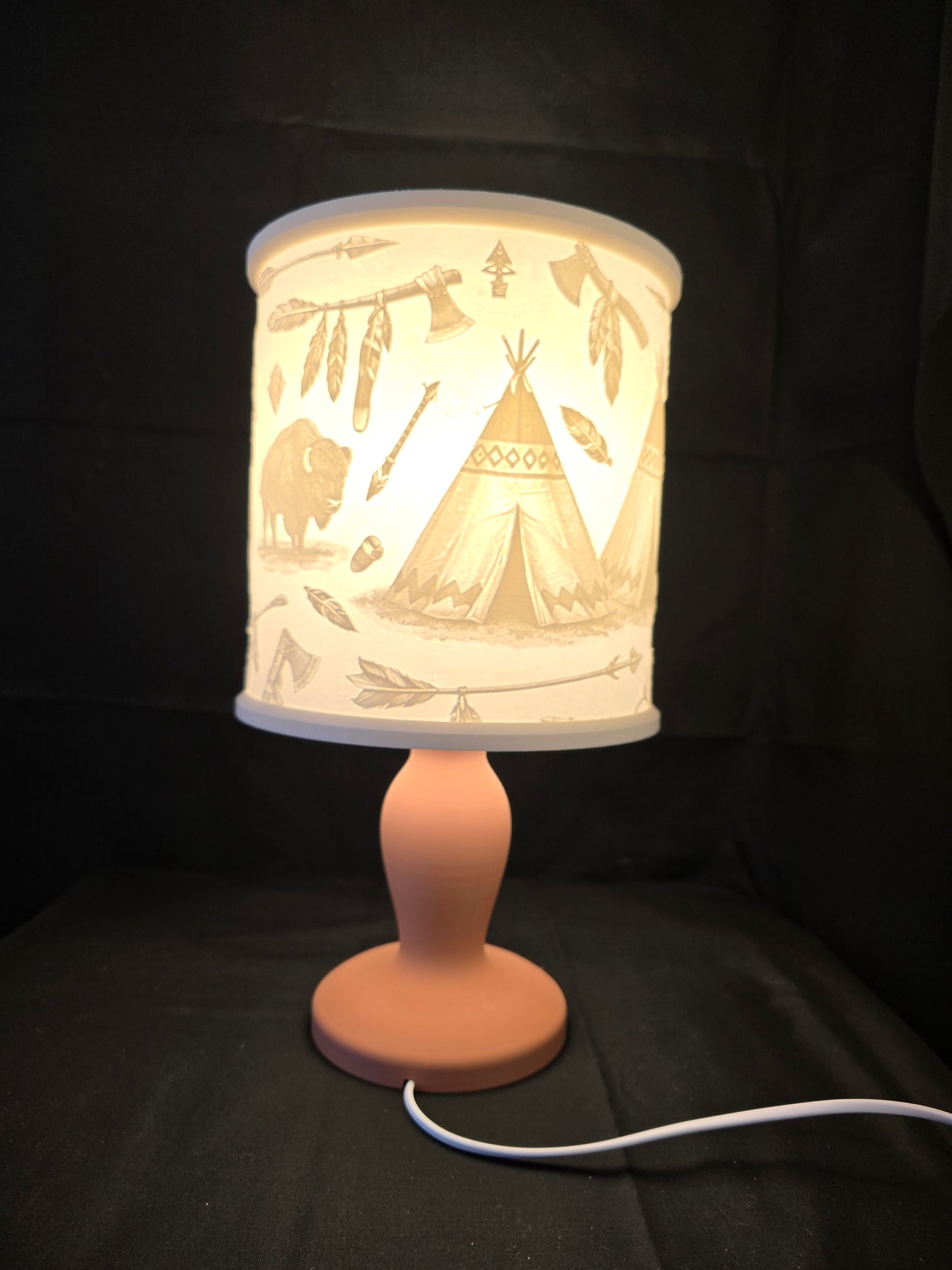 Rustic Western Native Chief Inspired Illuminated Table Lamp with base