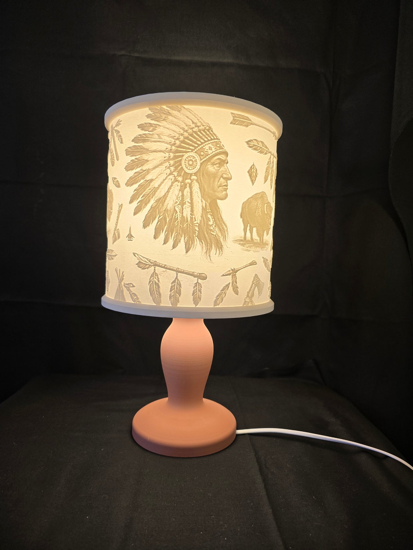 Rustic Western Native Chief Inspired Illuminated Table Lamp with base