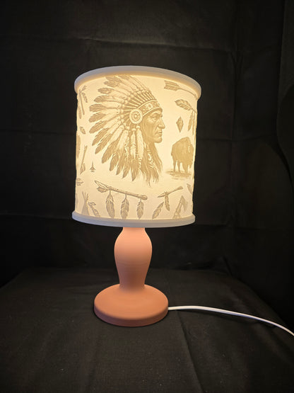 Rustic Western Native Chief Inspired Illuminated Table Lamp with base