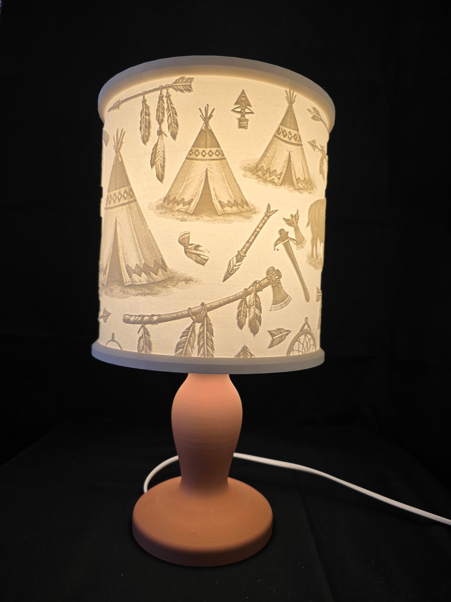 Rustic Western Native Chief Inspired Illuminated Table Lamp with base