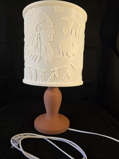 Rustic Western Native Chief Inspired Illuminated Table Lamp with base