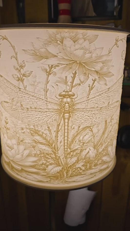 Dragonfly and Flowers design top mount lamp shade