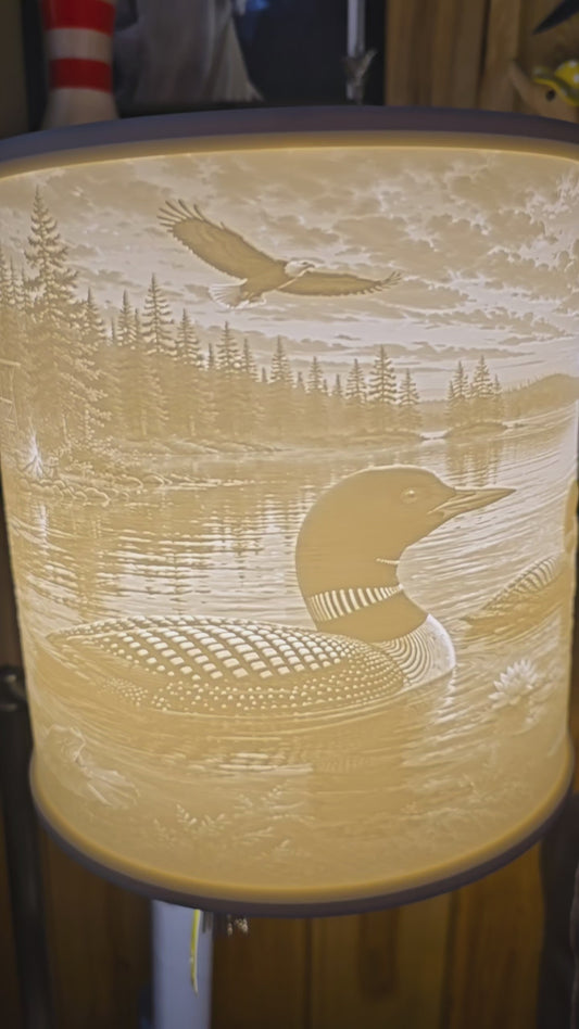 FULL LAMP Loons on The Lake on black base