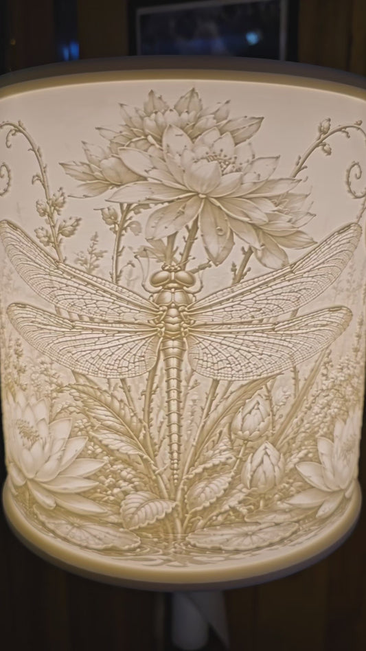 Dragonfly, Butterflies, Bees and Flowers design top mount lamp shade