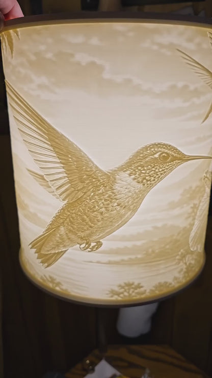 Beautiful Hummingbird and Flower design top mount lamp shade