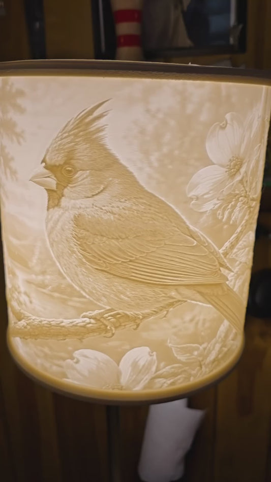 Cardinal and Dogwood blossom design top mount lamp shade
