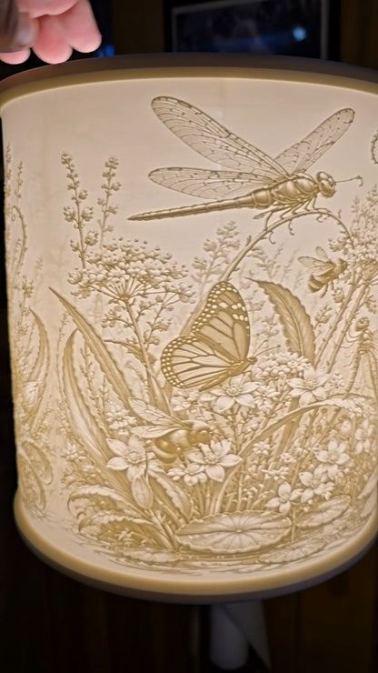Dragonfly, Butterflies, Bees and Flowers design top mount lamp shade
