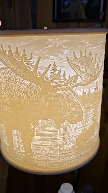 Mother moose and little ones top mount lampshade