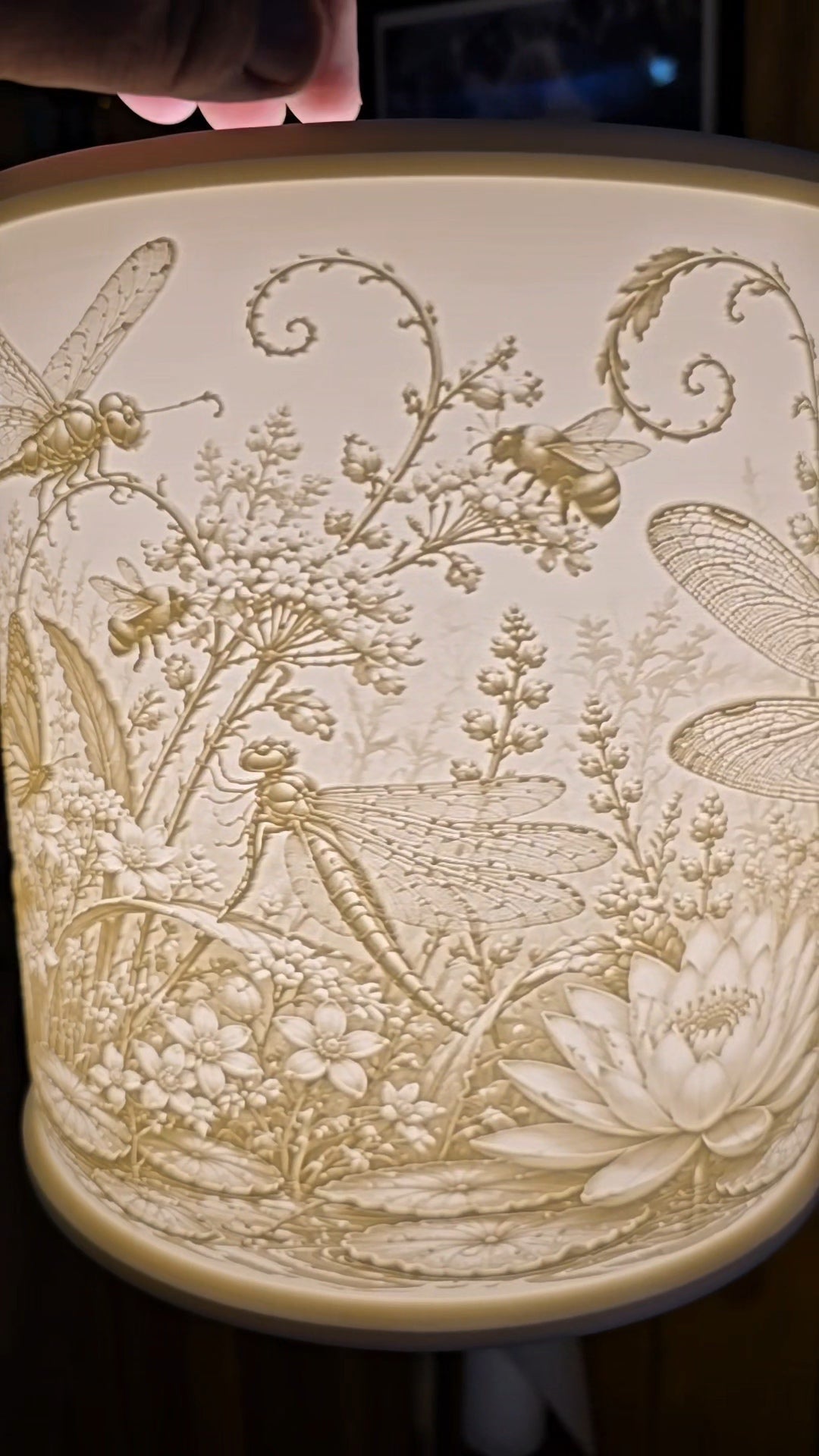 Dragonfly, Butterflies, Bees and Flowers design top mount lamp shade