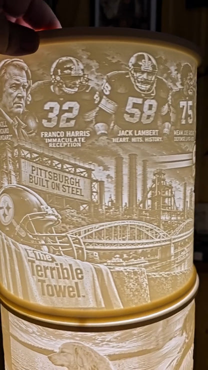 The Pittsburgh Steelers steel curtain NFL top mount design