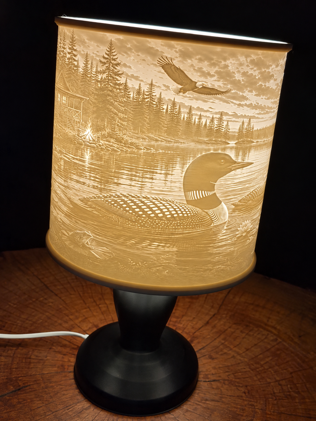 FULL LAMP Loons on The Lake on black base