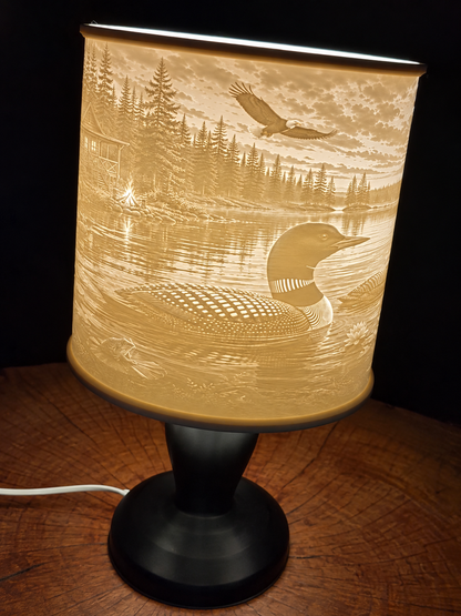 FULL LAMP Loons on The Lake on black base