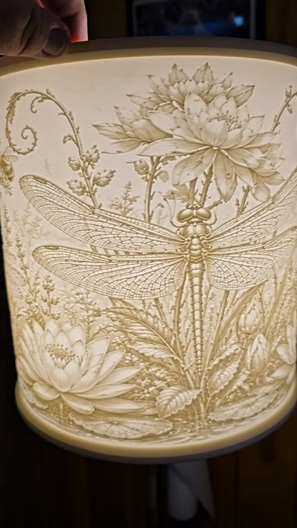 Dragonfly, Butterflies, Bees and Flowers design top mount lamp shade
