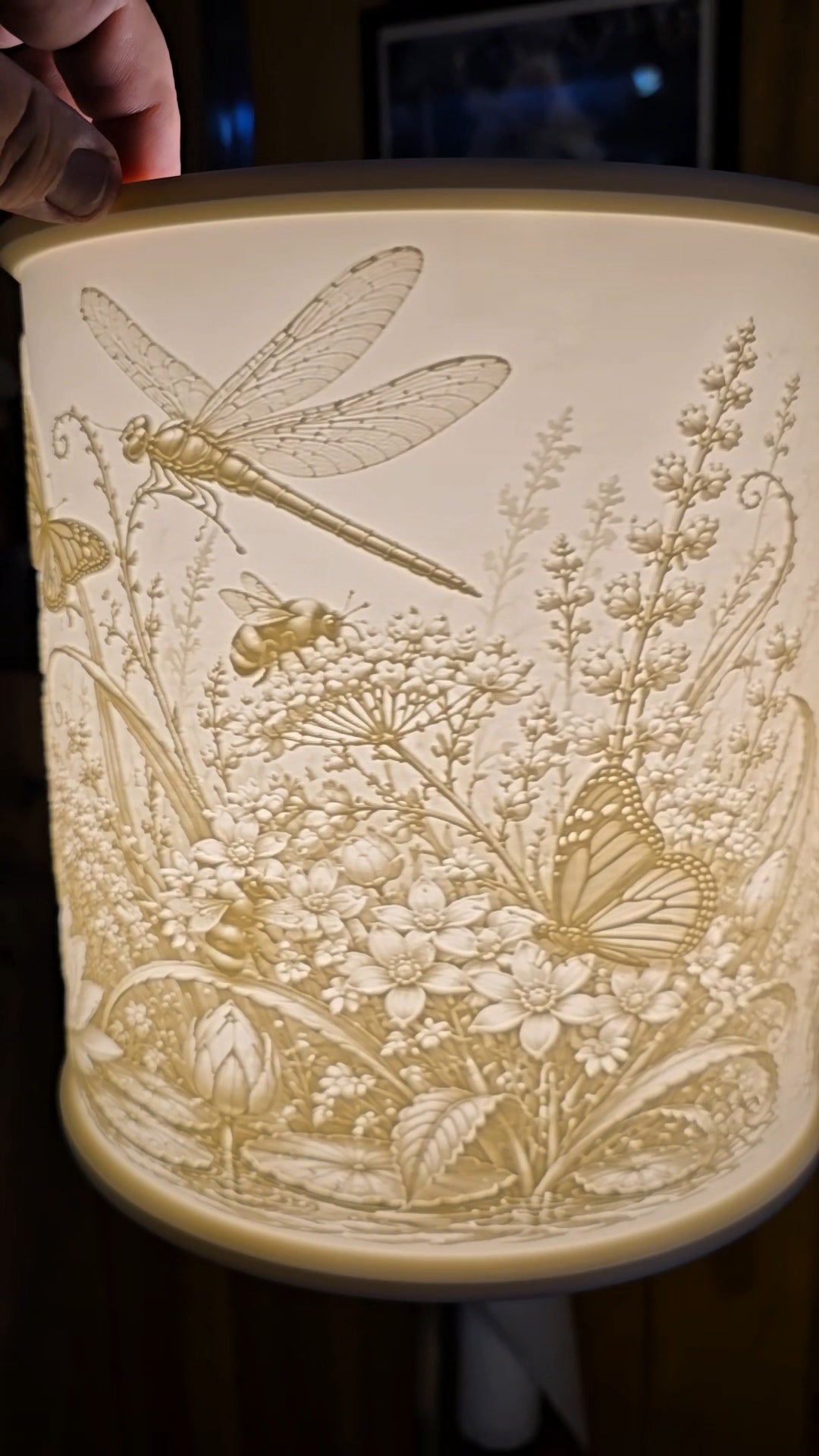 Dragonfly, Butterflies, Bees and Flowers design top mount lamp shade